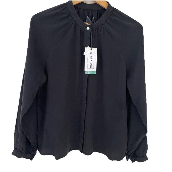 For The Republic Hidden Button Front Shirt Women's M Black Tencel Oversized - Picture 1 of 13